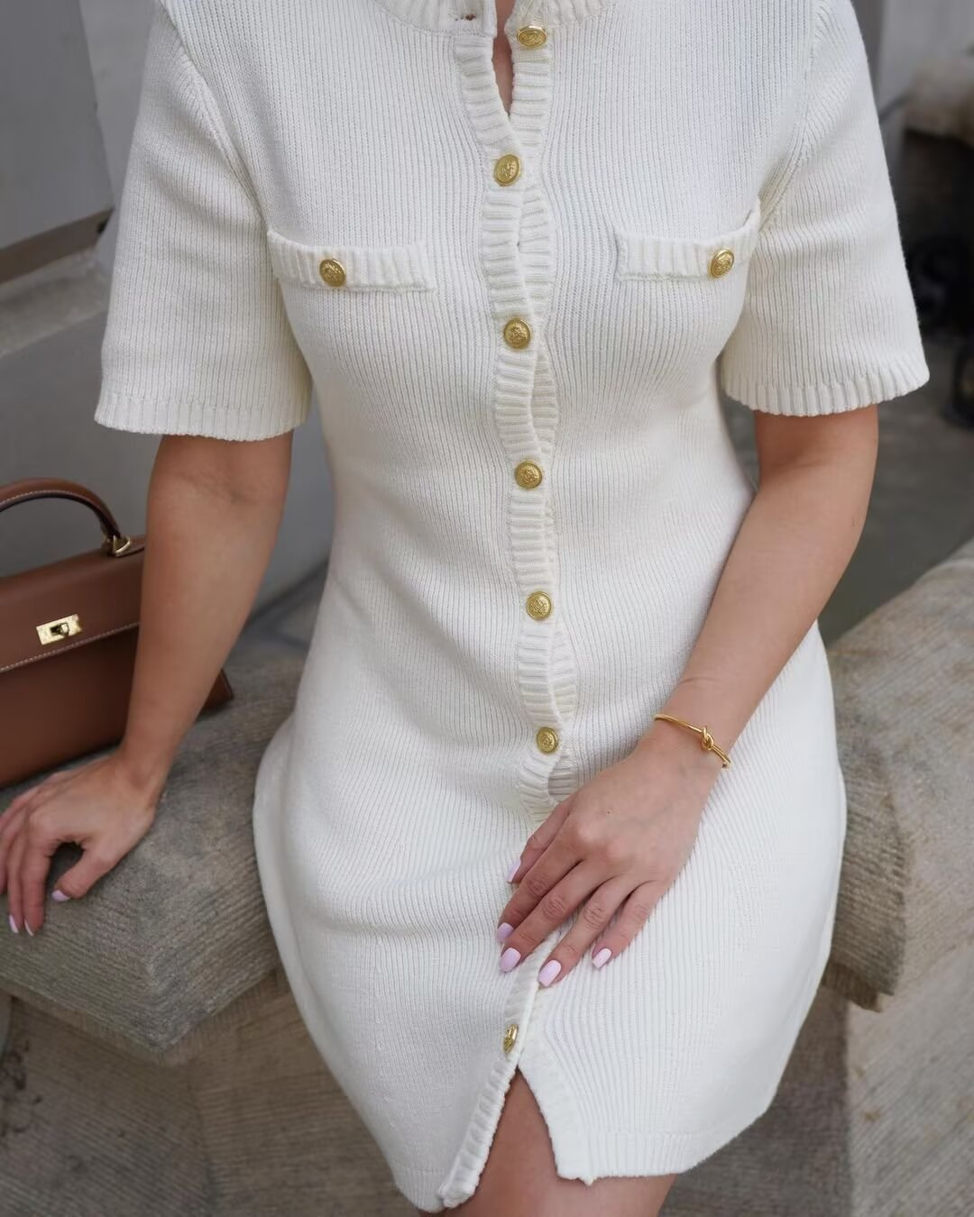 Wollkleid mit Kurzarm und Strickmuster von Zavanna