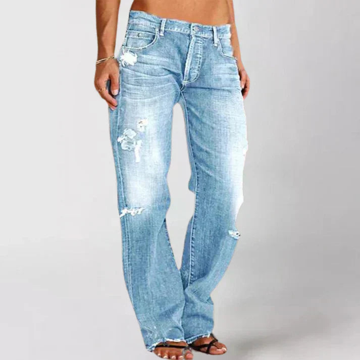 Jean Femme Coupe Décontractée Taille Moyenne Avec Détails Déchirés Streetwear Amawinc
