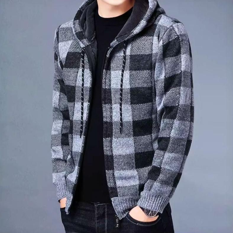 Sweat À Capuche Pour Homme En Polaire À Motif Carreaux Zippé Chaud Et Confortable Pour L Hiver