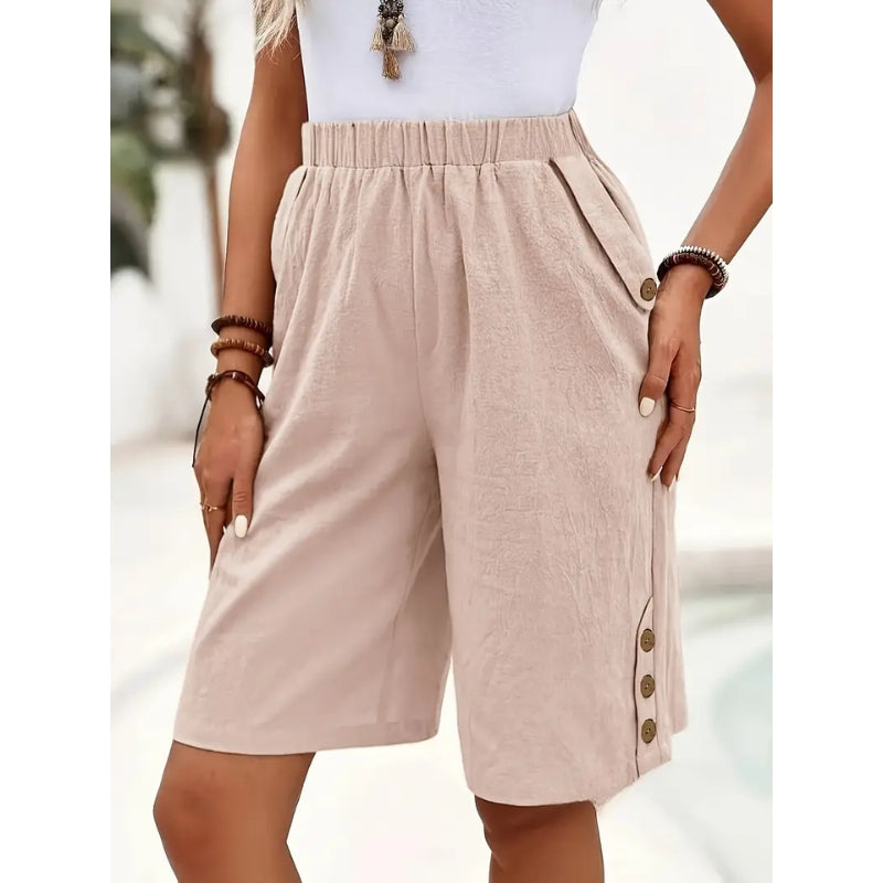 Zaya Shorts En Mélange Coton Lin Doux Léger Avec Poches Latérales Pour L'Été Et Respirants Pour Plus De Confort