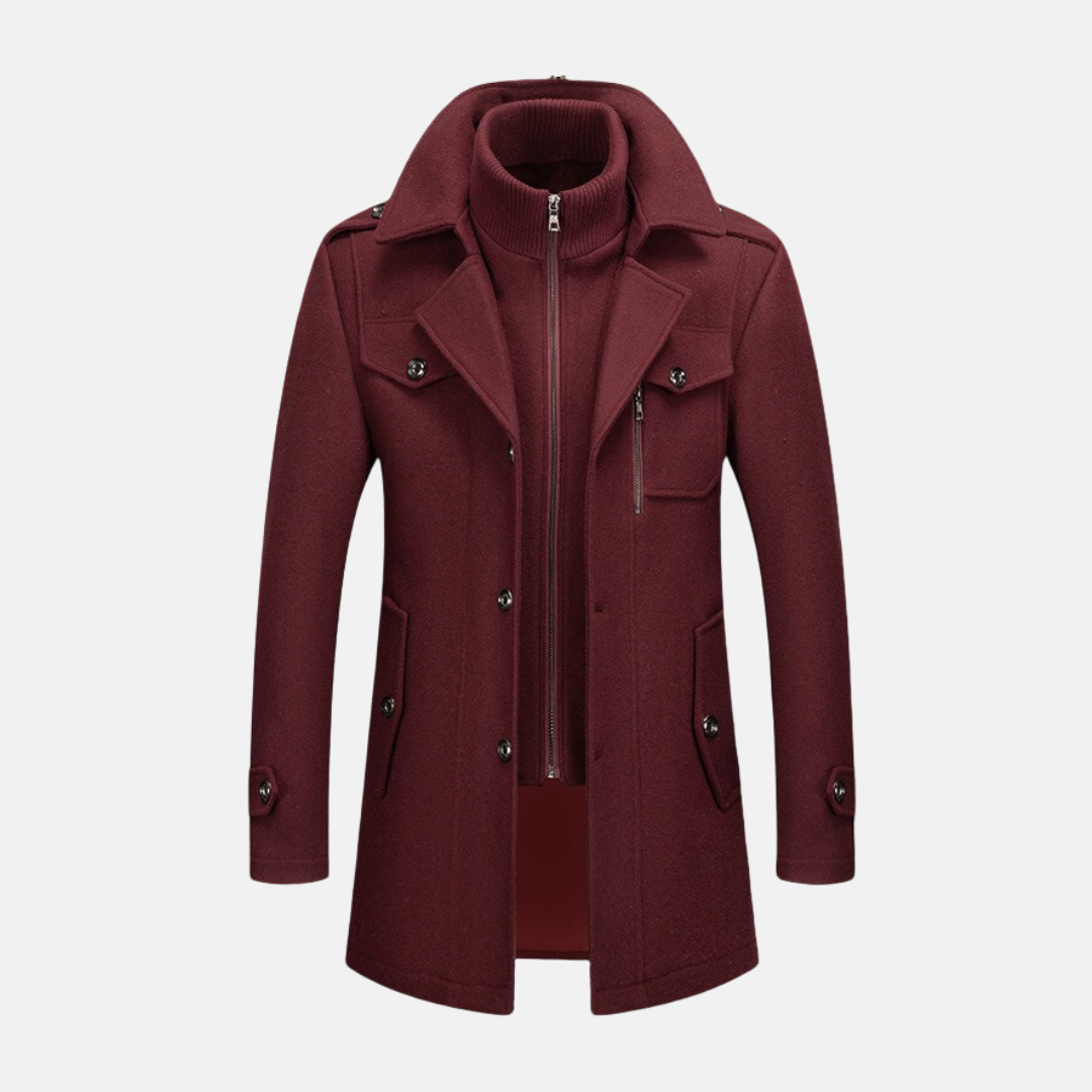 Manteau Homme en Mélange de Laine Slim Fit Longueur MiCuisse avec Double Col et Épaulettes