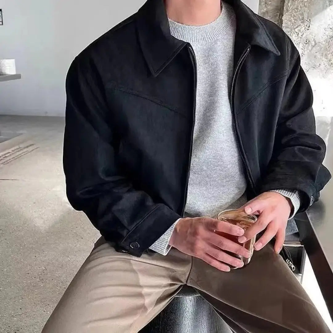 Veste Streetwear Daim Luxueuse Pour Homme Amawinc Avec Revers Classique Et Coupe Moderne Pour Printemps