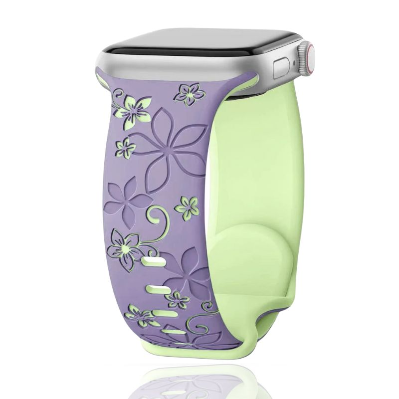 Bracelet Sleekit Pour Apple Watch Gravé De Fleurs En Silicone Doux Et Résistant À L'Eau Et À La Sueur
