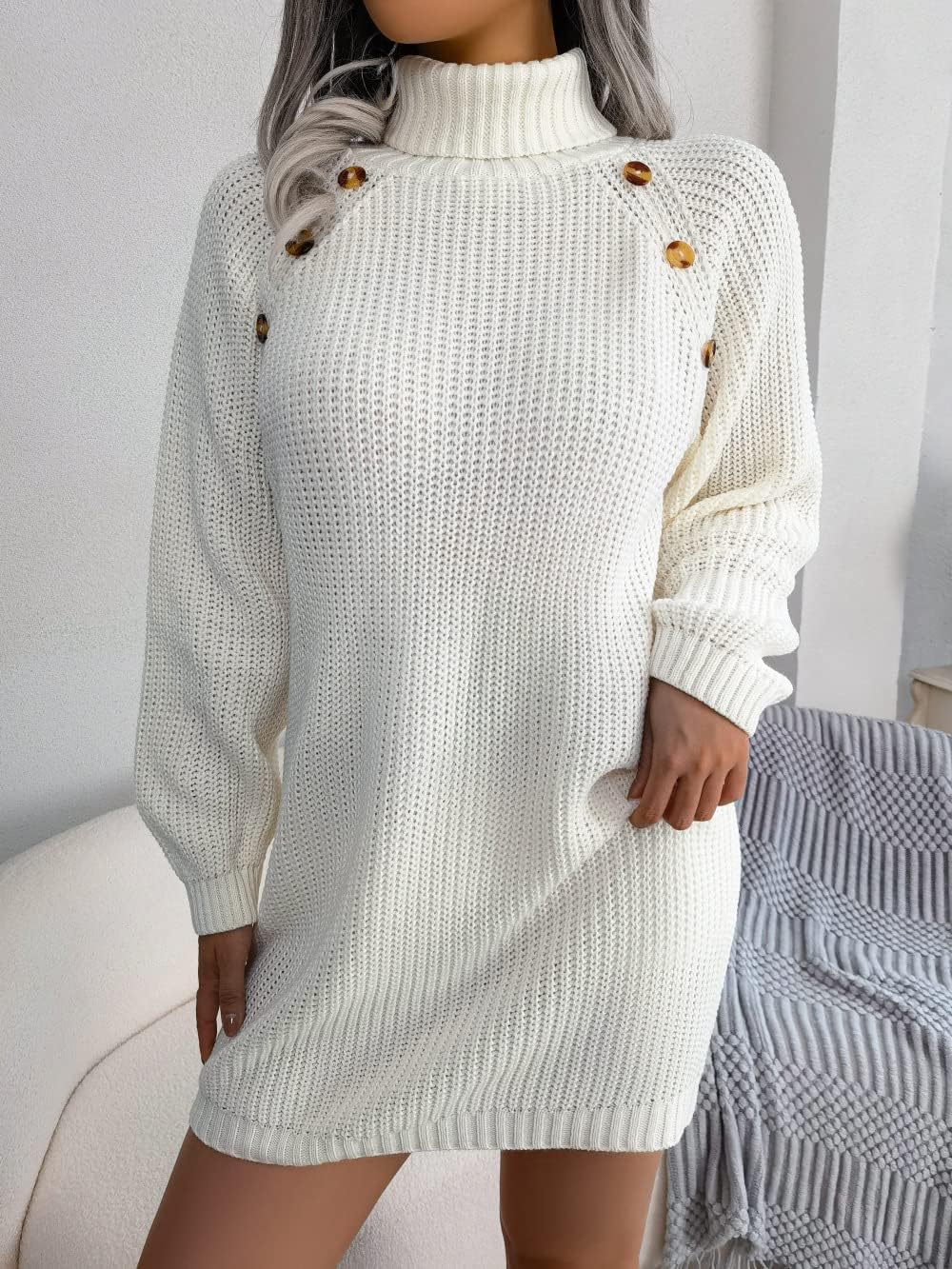 Damen-Midi-Strickkleid mit Rollkragen