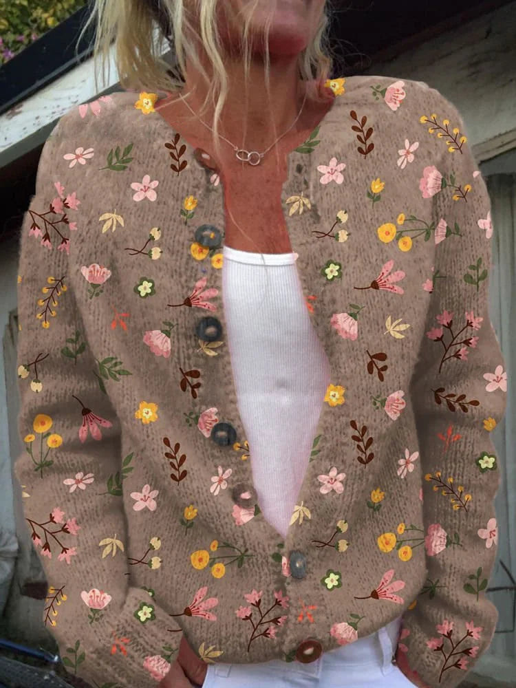 Sydney Cardigan Tricot Floral Vintage Bleu Pour Femmes Motif Délicat Confort Quotidien Et Lavage Facile