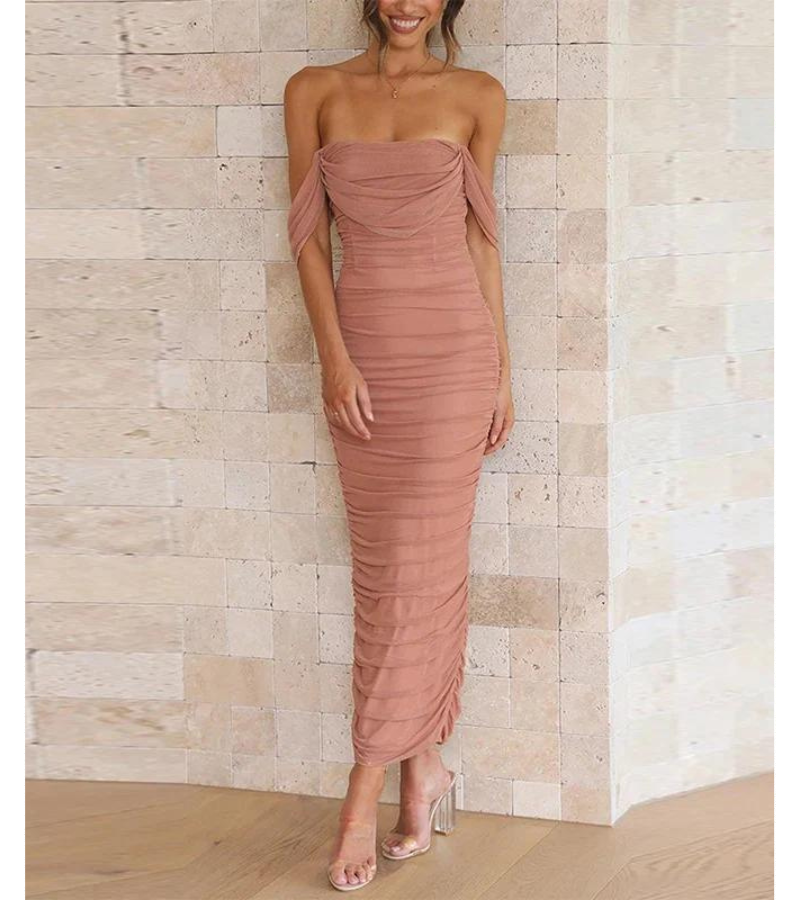 Robe Sans Épaules Élégante Ajustée Drapée Pour Soirée Formelle Amawinc Collection