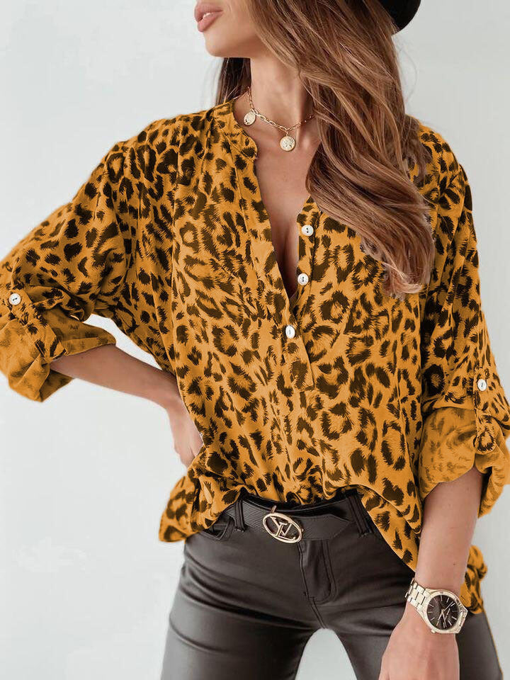 Leona Blouse Lin Léopard Imprimé Tendance Élégante Confort Toute Journée Pour Femme