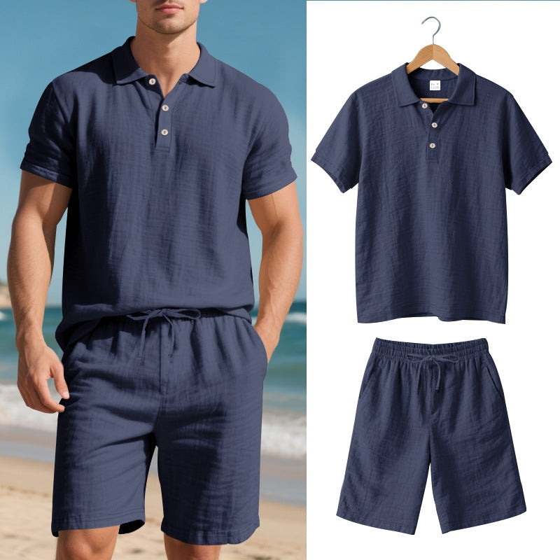 Brescot Polo Ensemble Deux Pieces En Lin Respirant Pour Été Coupe Droite Décontractée Avec Taille À Cordon Ajustable