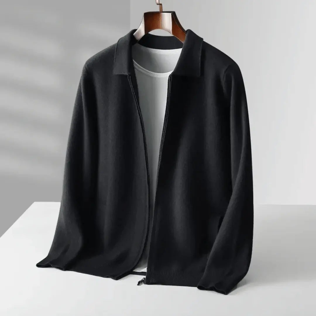 Cardigan En Laine Emiliano Pour Homme À Zip Frontal Avec Col Et Coupe Décontractée