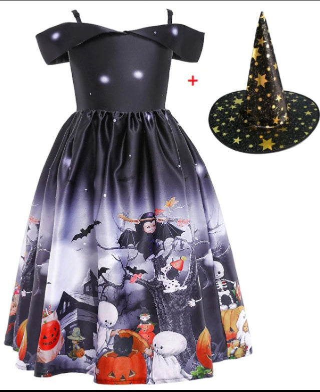 Fudus Halloween Prinzessinnenkleid mit Halloween-Muster
