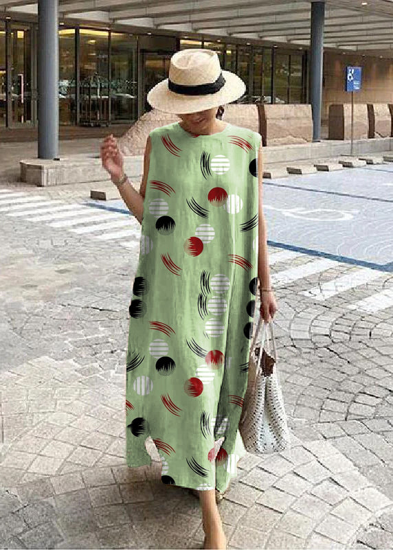 Robe Bohème En Lin Et Coton Col Rond Avec Fente Latérale Taille Unique Femme Été Respirante Amawinc