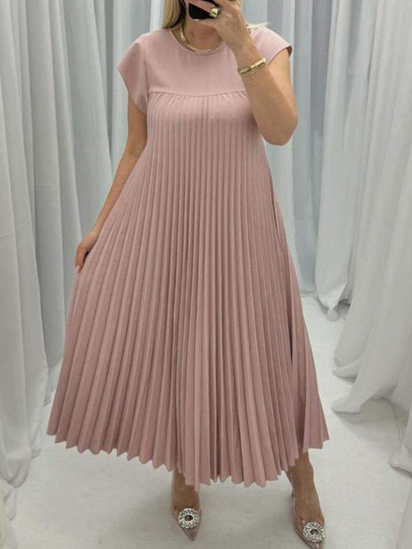 Kurzes, gefaltetes Sommerkleid von Fudus mit Rundhalsausschnitt