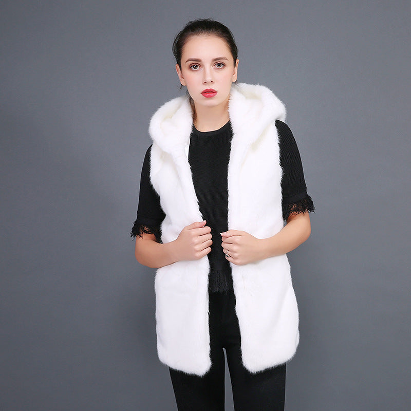 Damen Flauschige Weste aus Kunstpelz mit großzügigem Kragen Amawinc