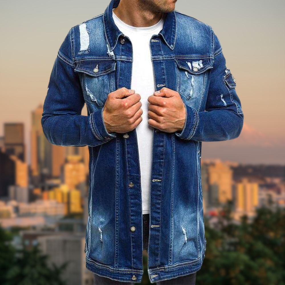 DAVEY Denimjacke, mittellang, zerrissen
