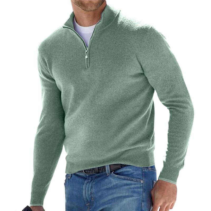 Pull À Demi Zip Pour Hommes En Maille Doux Et Chaud Coupe Décontractée Avec Bords Côtes Polyvalents Pour Superposition