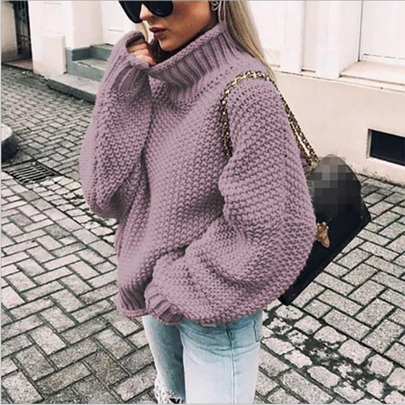 Bella Pull Col Roulé Tricot Épais Pour Femmes Oversize Chaud Et Confortable Pour Hiver