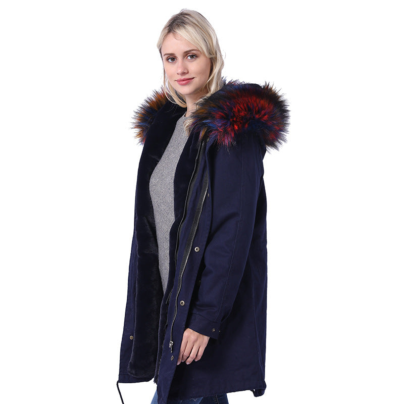 Damen Langmantel mit dekorativem Kunstfellkragen Amawinc