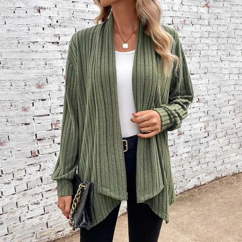 Cardigan Femme Décontracté En Maille Douce Avec Texture Côtlée Ouvert Devant Pour Toutes Saisons