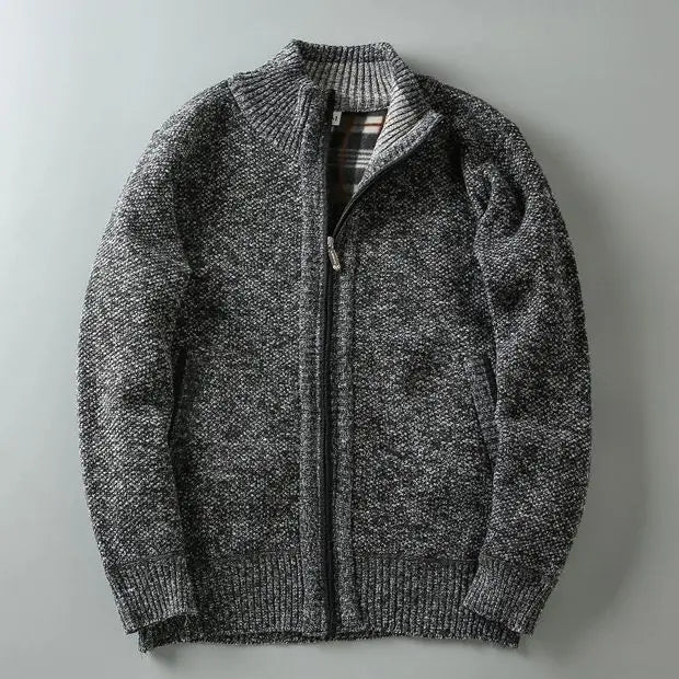 Cardigan En Laine Nordique Mi Long À Fermeture Éclair Côtelé Classique Pour Tenue Décontractée