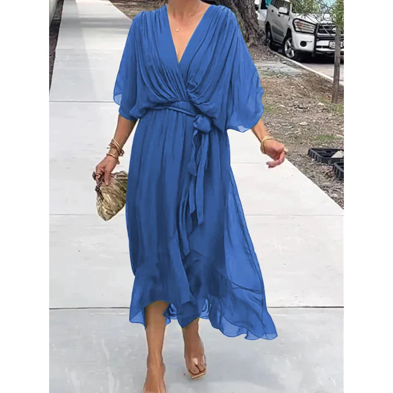 Kleid mit Fledermausärmeln und V-Ausschnitt – Modell Wendy