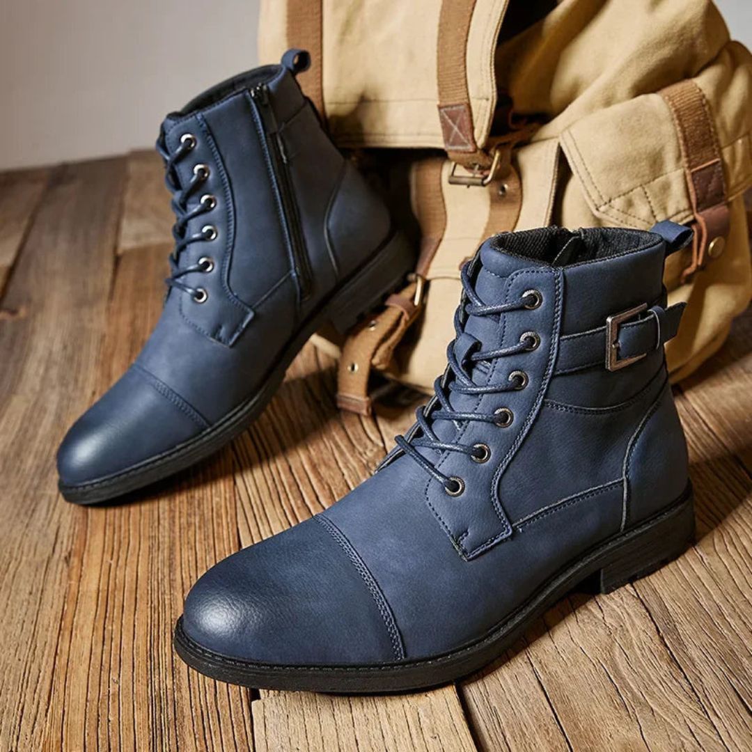 Bottes Streetwear Alaric Militaire Style en Faux Cuir Mat Semelle Antidérapante Confort Rembourré