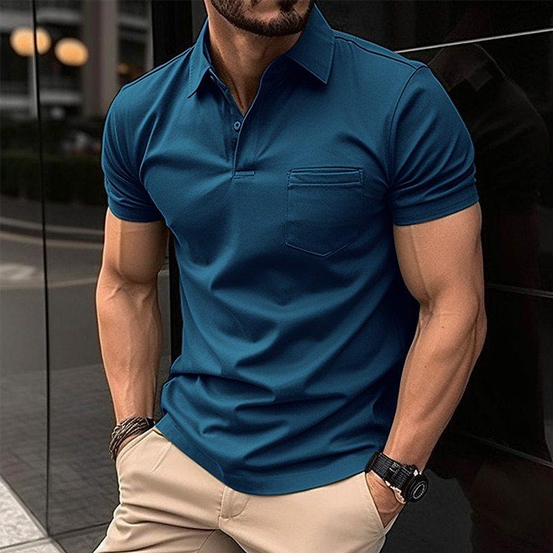 Polo Homme Coupe Regular Manches Courtes Avec Poche Poitrine Tissu Respirant Confortable Pour Tous Les Jours