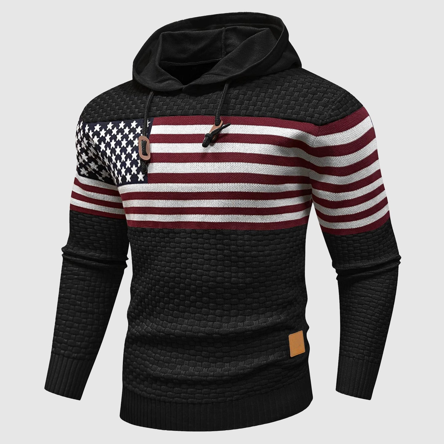 Hoodie Homme Drapeau Américain Étoiles et Rayures Tricot Gaufre Alessandro Veneti Amawinc