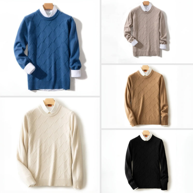 Alessandro Veneti Lucca Pull Tricot Col Rond Motif Diamant Mélange De Laine Haut De Gamme Polyvalent
