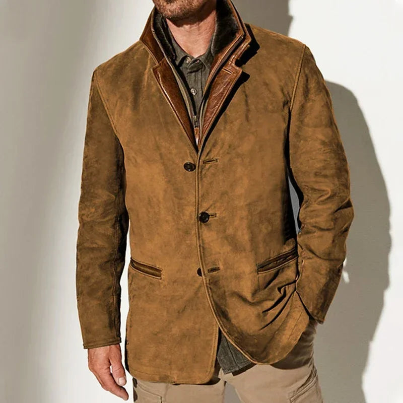 Manteau Vintage En Suède Alessandro Veneti Pour Homme Élégance Intemporelle Et Texture Raffinée