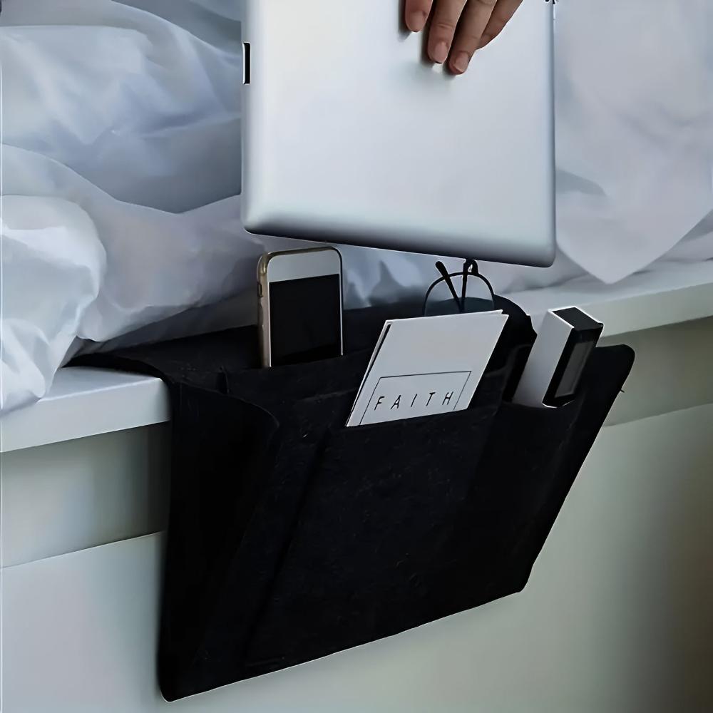 Poche De Rangement Minimaliste En Feutre Pour Table De Nuit Organisant Téléphone Tablette Et Objets À Portée De Main