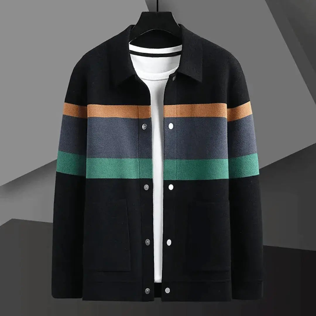 Andrei Gatti Cardigan Jacquard Brossé Avec Rayures Bloc Couleur Style Polo Luxe En Maille