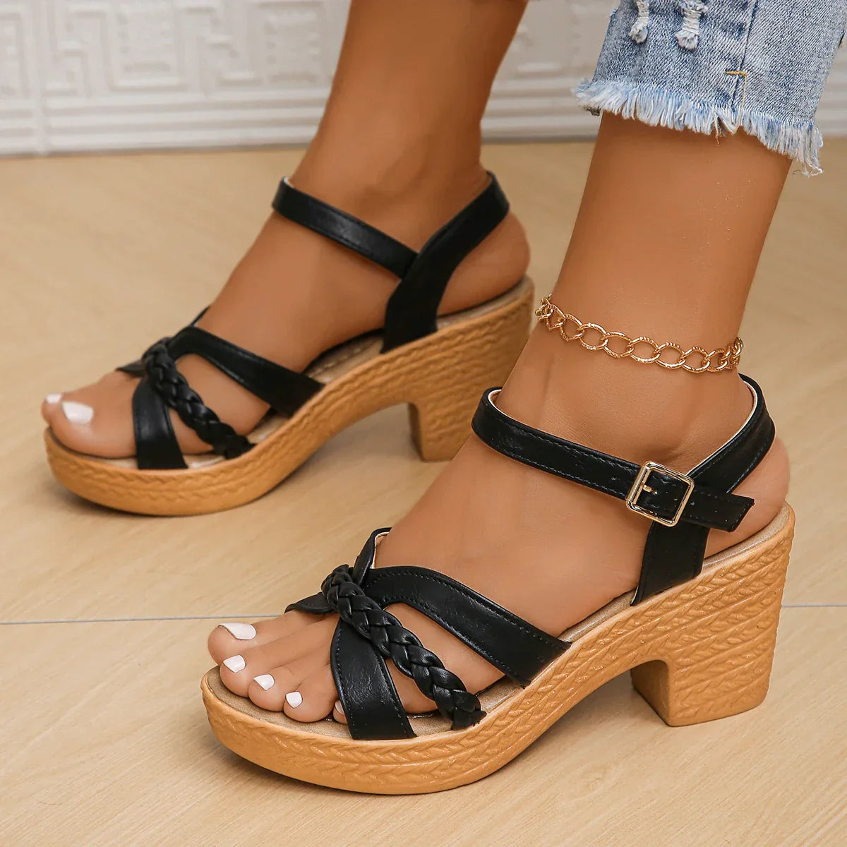 Laura® High-Heel Platform Sandals with Ankle Strap