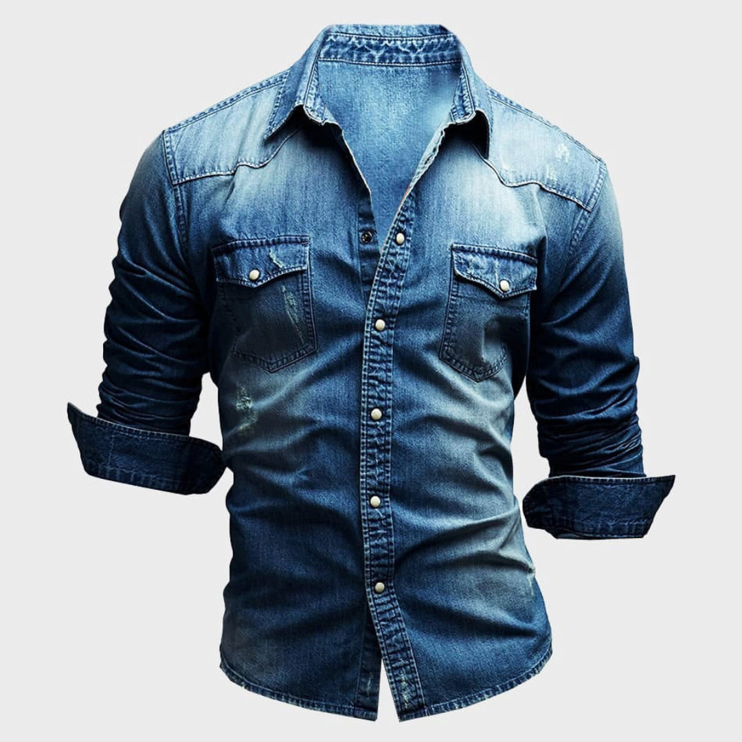 Chemise Western Anthony Classic Denim Pour Homme Slim Fit Avec Poches Poitrine Et Boutons Pression Lavage Clair