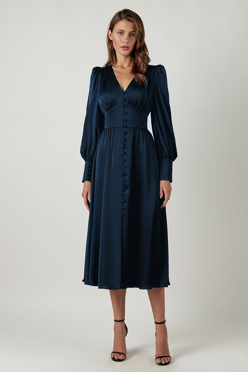 Damen-Festkleid Arabella: Elegant, V-Ausschnitt, Puffärmel