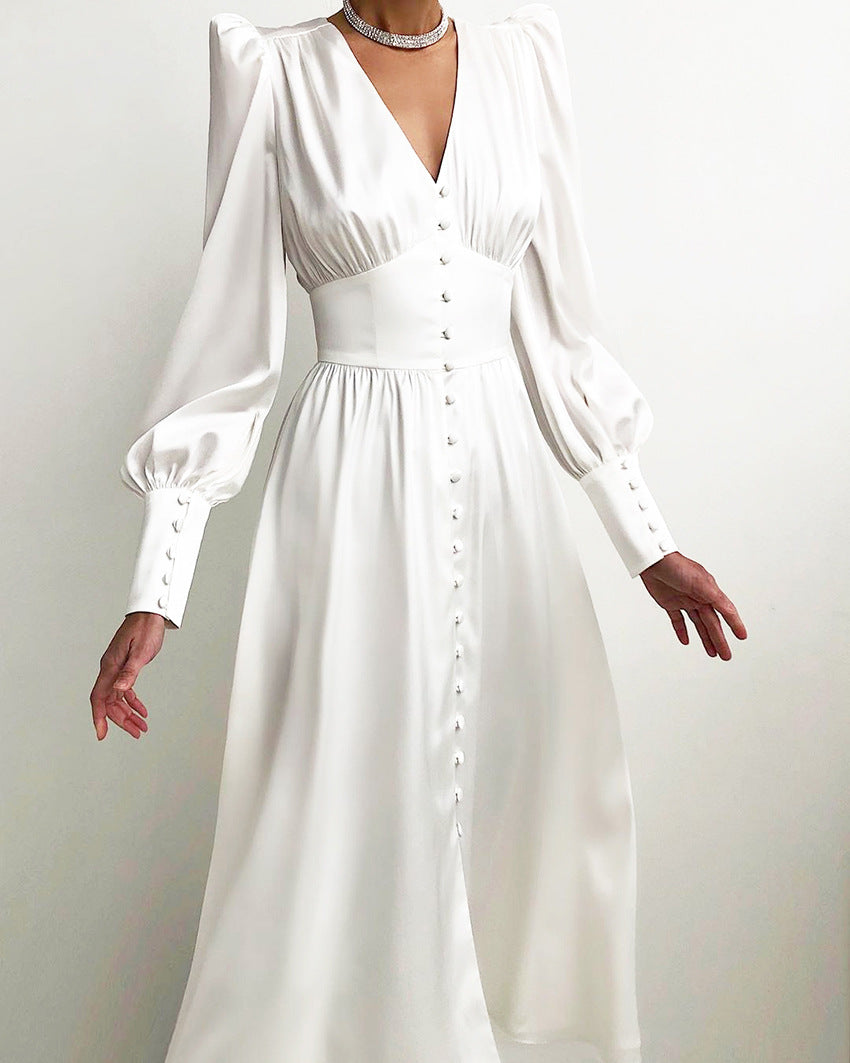 Damen-Festkleid Arabella: Elegant, V-Ausschnitt, Puffärmel