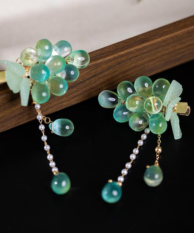 Épingle à cheveux à pompon en alliage cyan avec perles et raisins - Amawinc