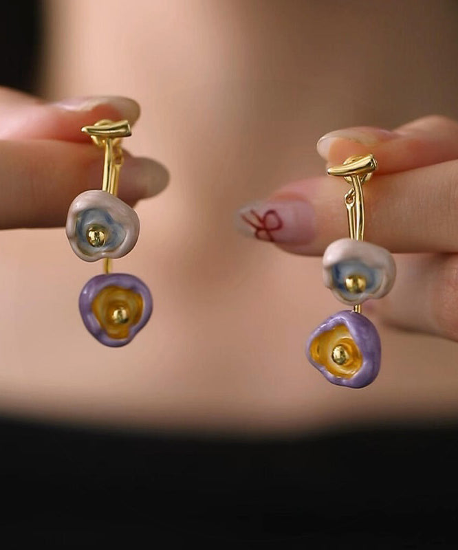 Boucles d'oreilles pendantes à pampilles florales orange en cuivre doré Art - Amawinc
