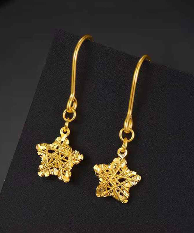 Boucles d'oreilles pendantes géométriques en forme d'étoile surdorées en cuivre doré - Amawinc