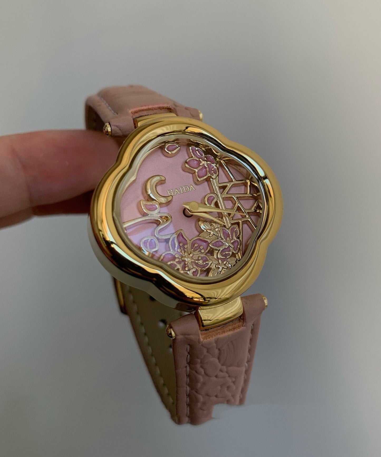 Montres à quartz en cuir de vachette rose Art - Amawinc
