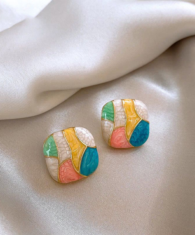 Boucles d'oreilles à tige en alliage d'argent sterling et émail Art Rainbow - Amawinc