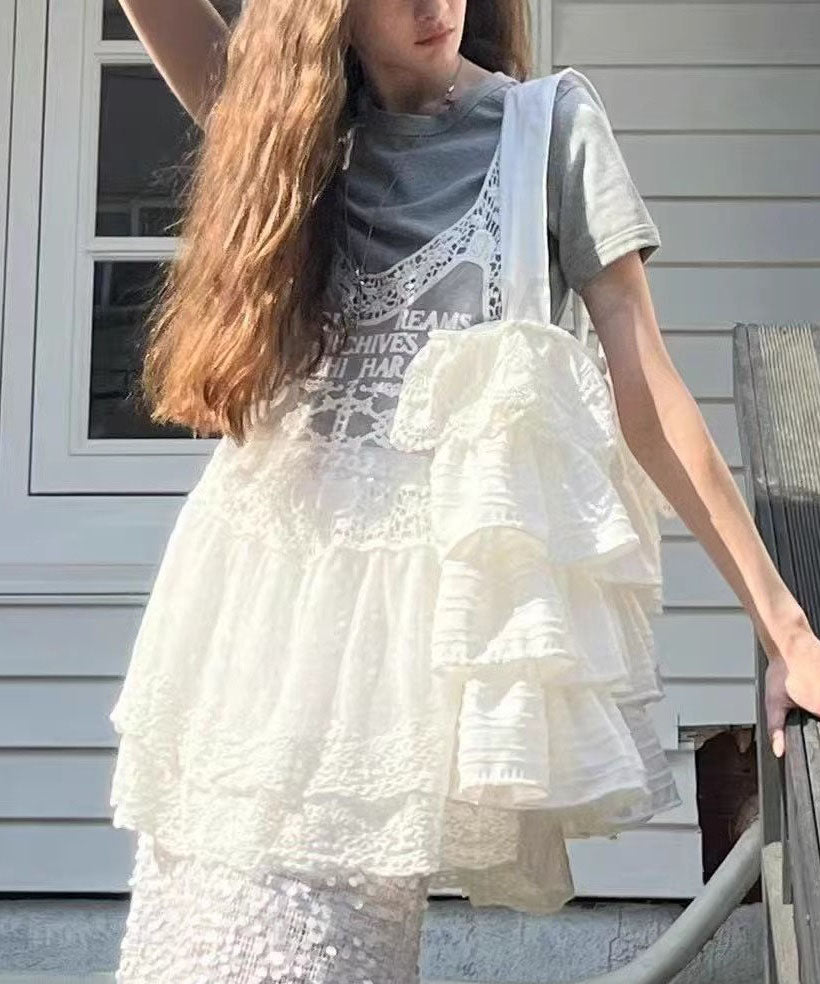 Sac à main en coton blanc à volants superposés - Amawinc