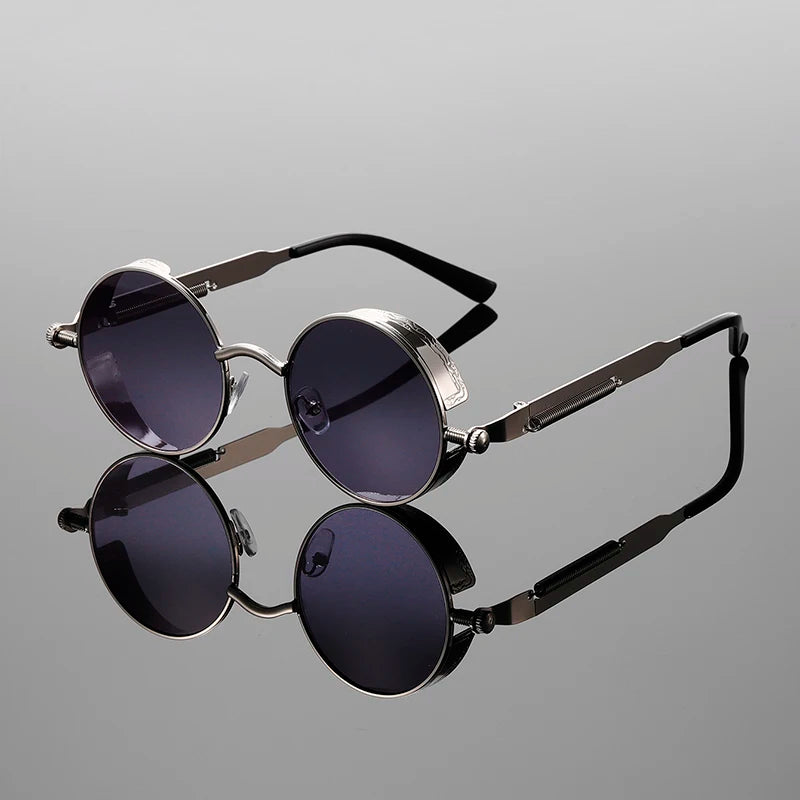 Lunettes de Soleil Astral Gear Style Steampunk Moderne Métal Bicolore Charnières à Ressort UV400 Protection Complète