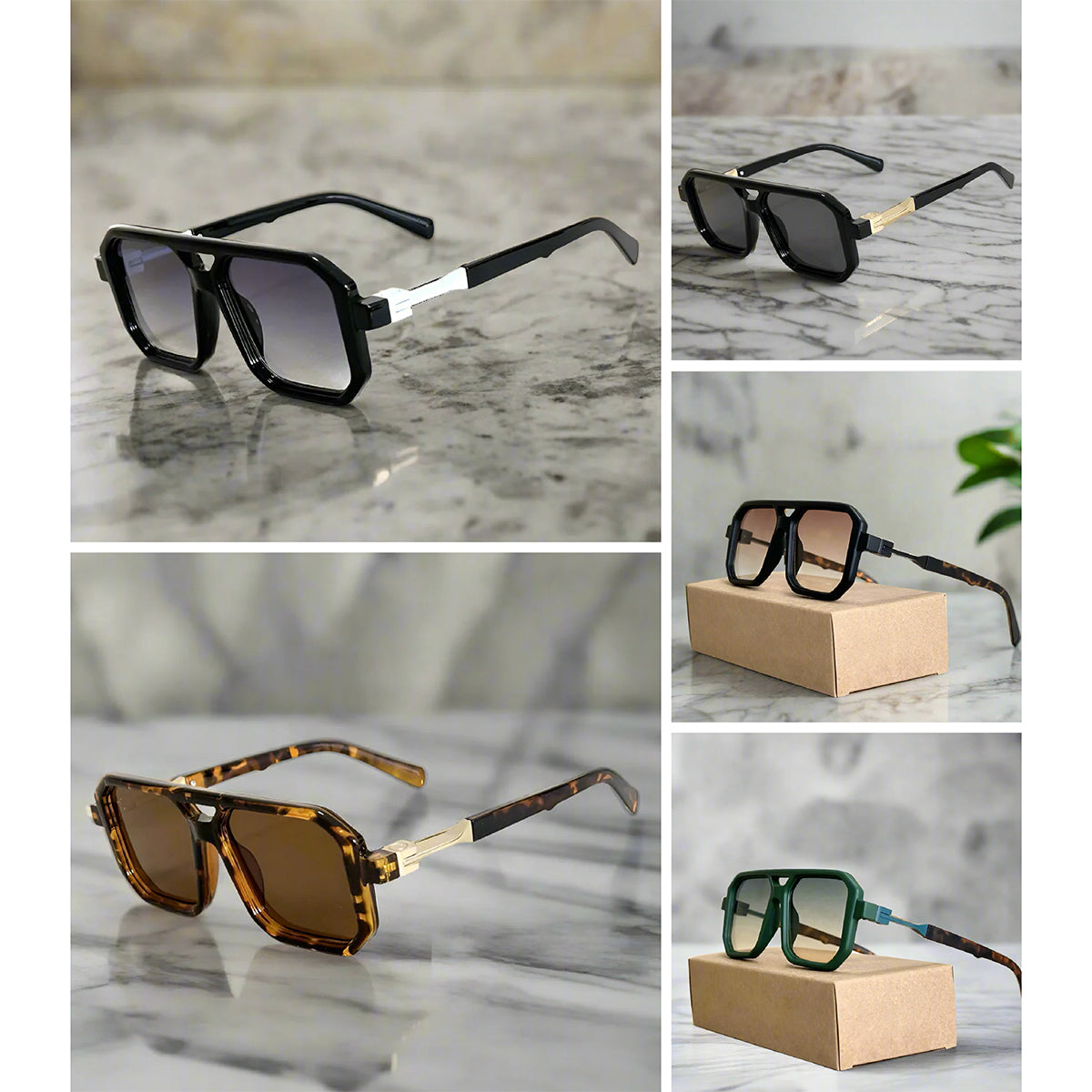 Lunettes De Soleil Aurelian Shades Forme Carrée Avec Lentilles Hexagonales Et Accents Dorés Délicats