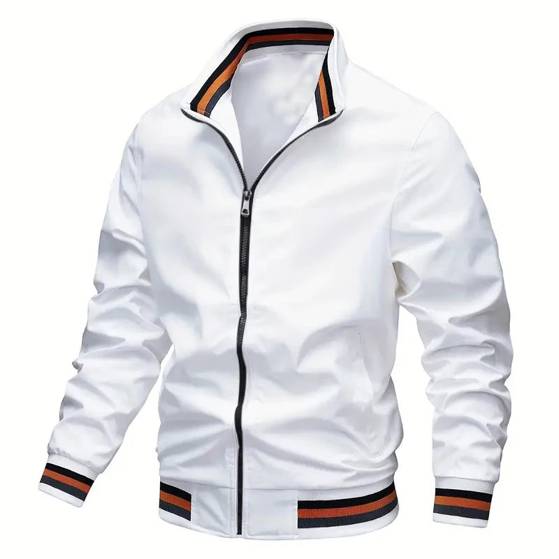 Veste Coupe Vent Homme Léger Avec Col Montant Rayé Poignets Rayés Et Ourlet Rayé Amawinc