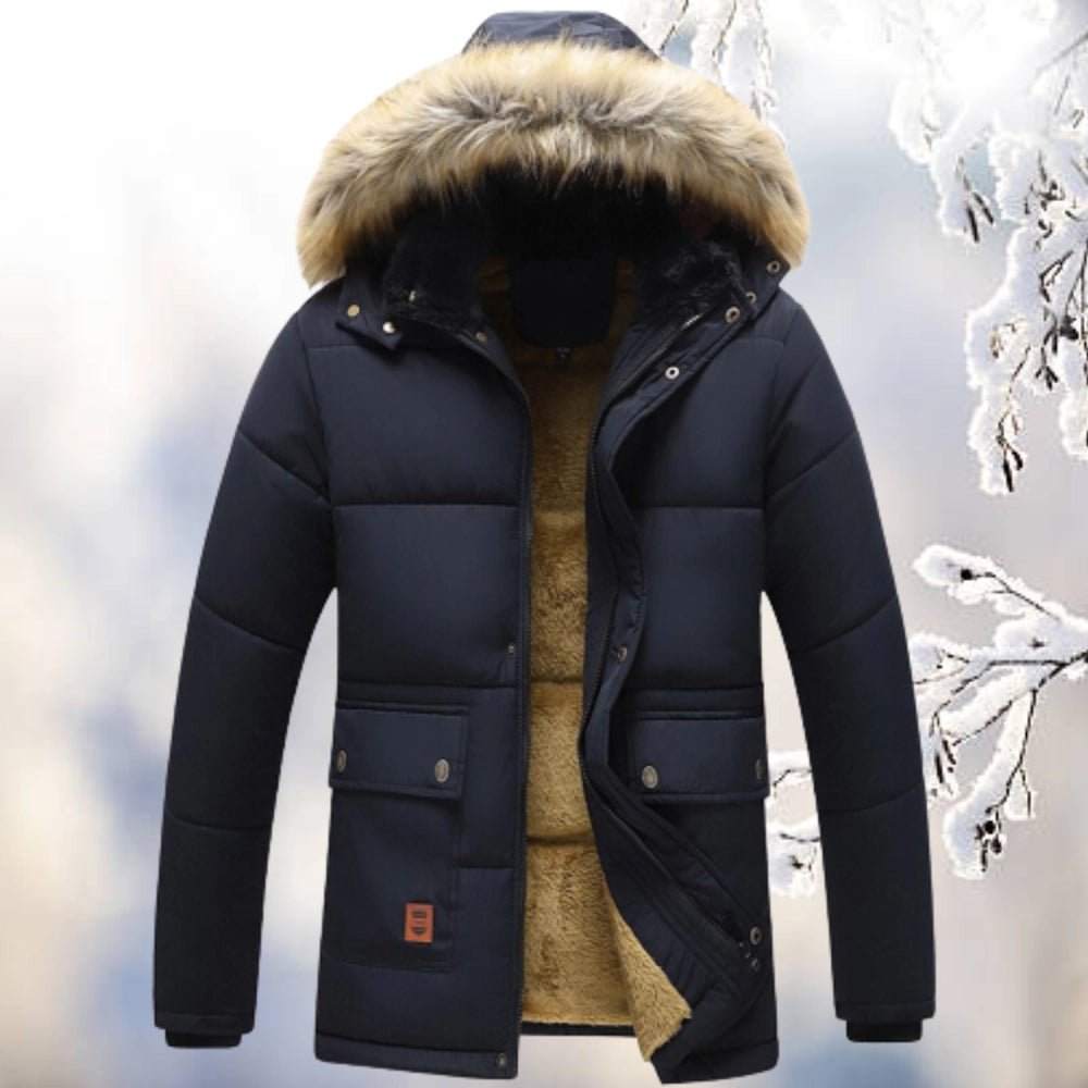 Parka Homme Avec Capuche Fourrure Synthétique, Coupe Décontractée, Tissu Imperméable et Doublure Polaire Chaude