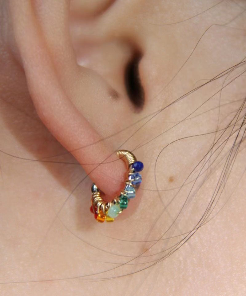 Magnifiques boucles d'oreilles créoles en alliage de perles de verre arc-en-ciel - Amawinc