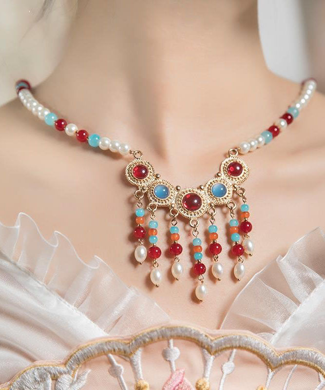 Magnifique collier avec pendentif en alliage de cuivre arc-en-ciel et perles de verre émaillées colorées en résine - Amawinc