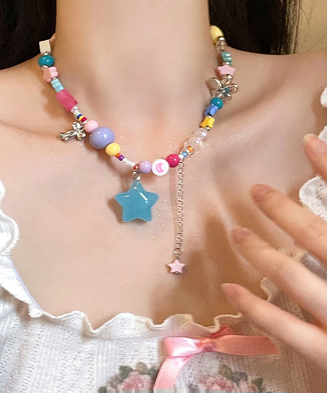 Magnifique collier avec pendentif en perles de résine et cuivre arc-en-ciel et pompon - Amawinc