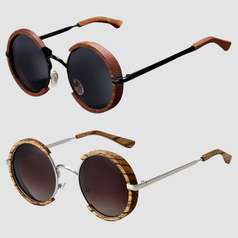 Lunettes De Soleil Bergen Acajou Bois Monture Ronde Vintage Élégantes Pour Homme Et Femme Confortables Et Durables