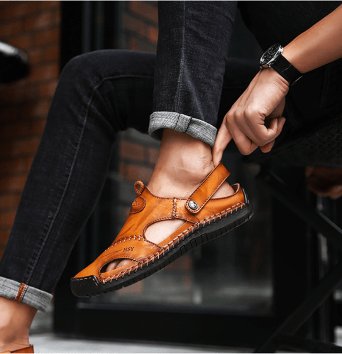 Weiche, atmungsaktive Herrensandalen aus Leder